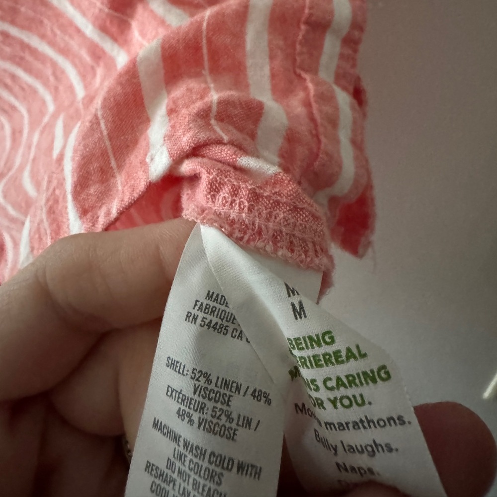 Aerie Linen Blend Coverup Shirt Pink and White Stripe Button Down - Picture 9 of 10